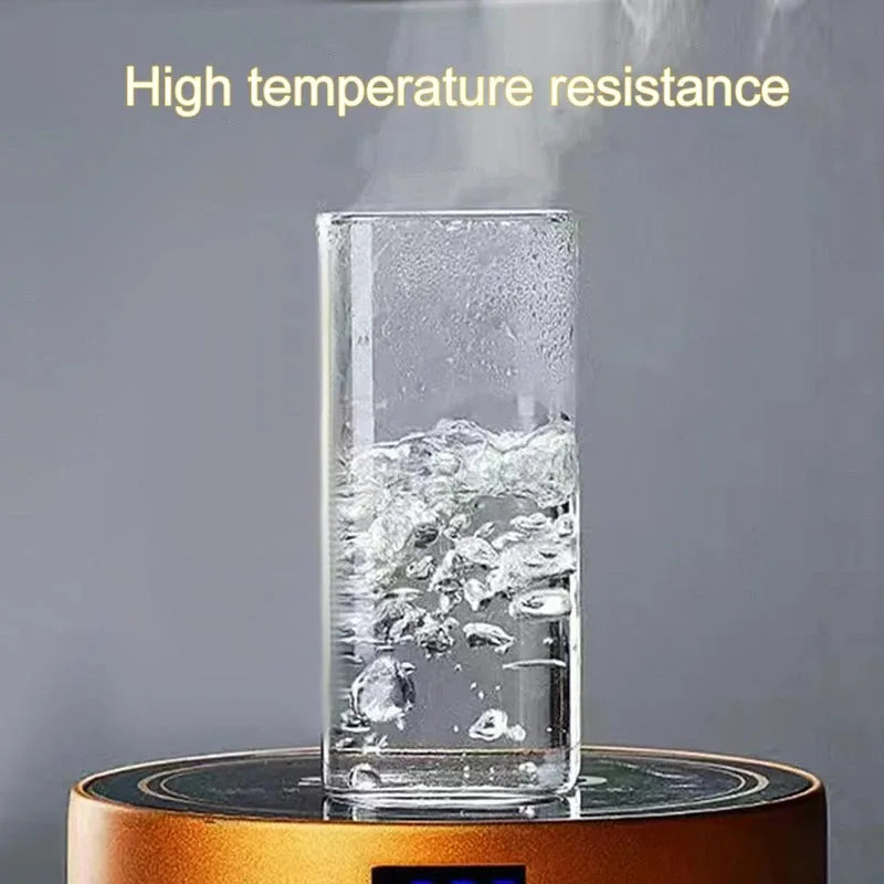 Square Heat-Resistant Glass Coffee Cup with Lid & Straw – 400ml Transparent Mug