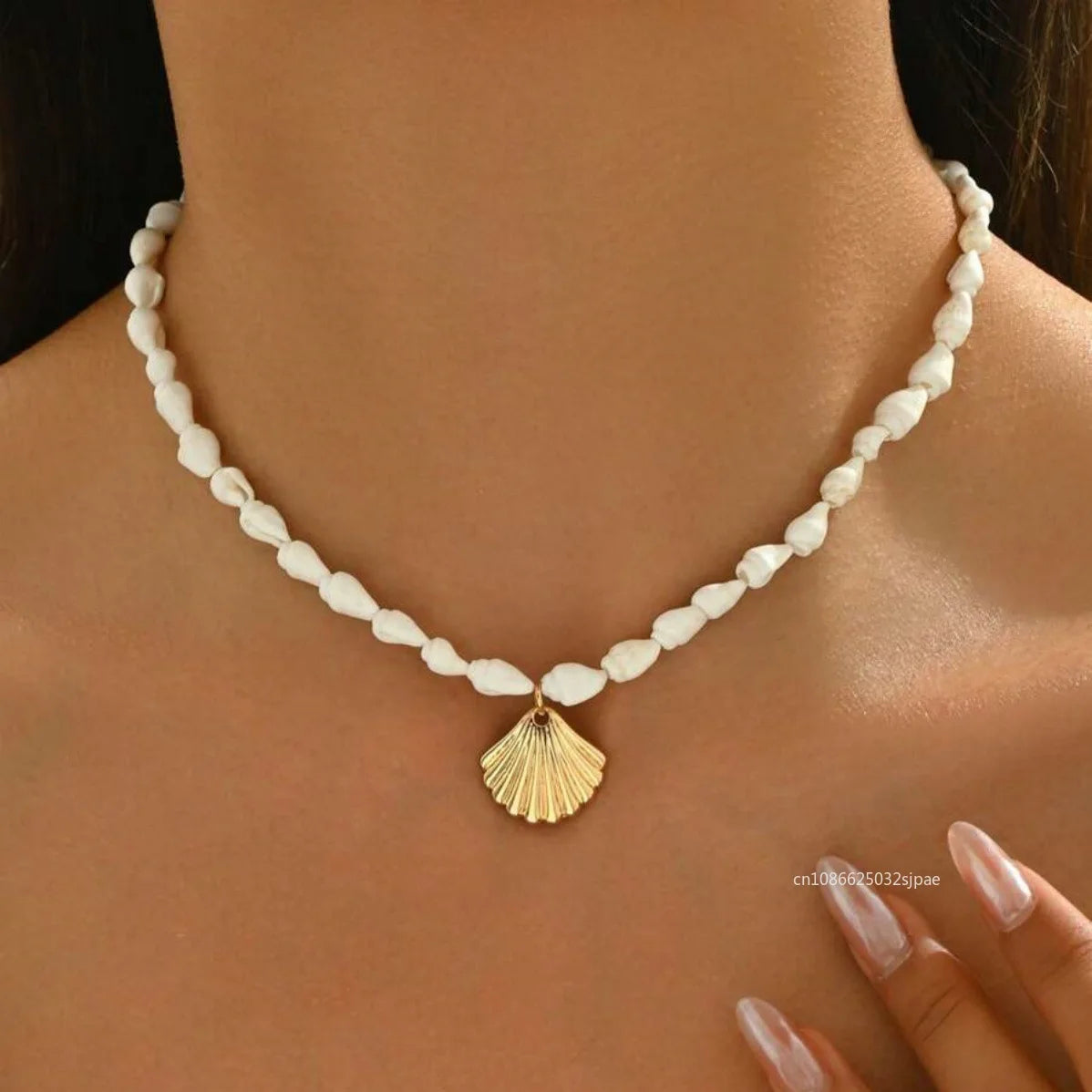 Natural Seashell Beaded Necklace Bohemian Beach Summer Ocean Style Seashell Starfish Pendant Choker Vacation Party Jewelry