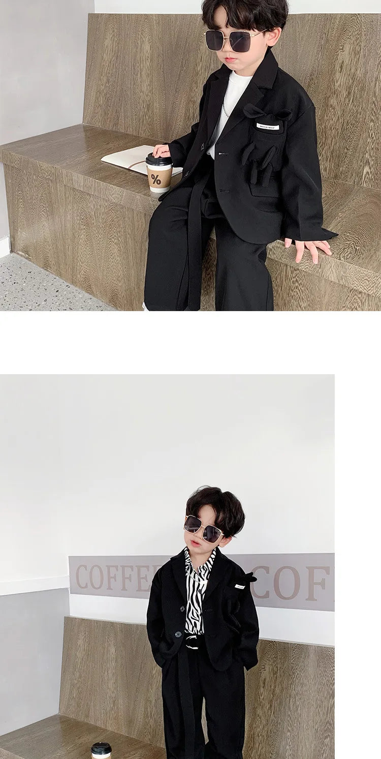 Kids Suits Fashion Casual Blazers Wide-legged Trousers 2 Piece Girls Clothes Set Khaki Loose Children Wedding Birthday Costumes