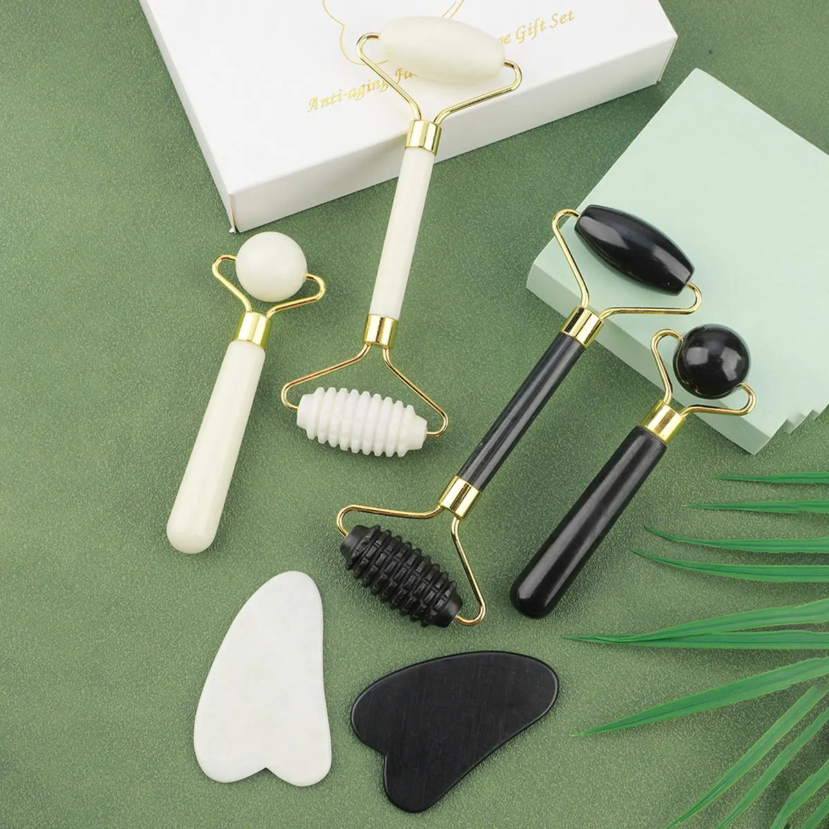 3-in-1 Jade Roller & Gua Sha Set – Eye Massager, Ridged Scraper & Face Roller