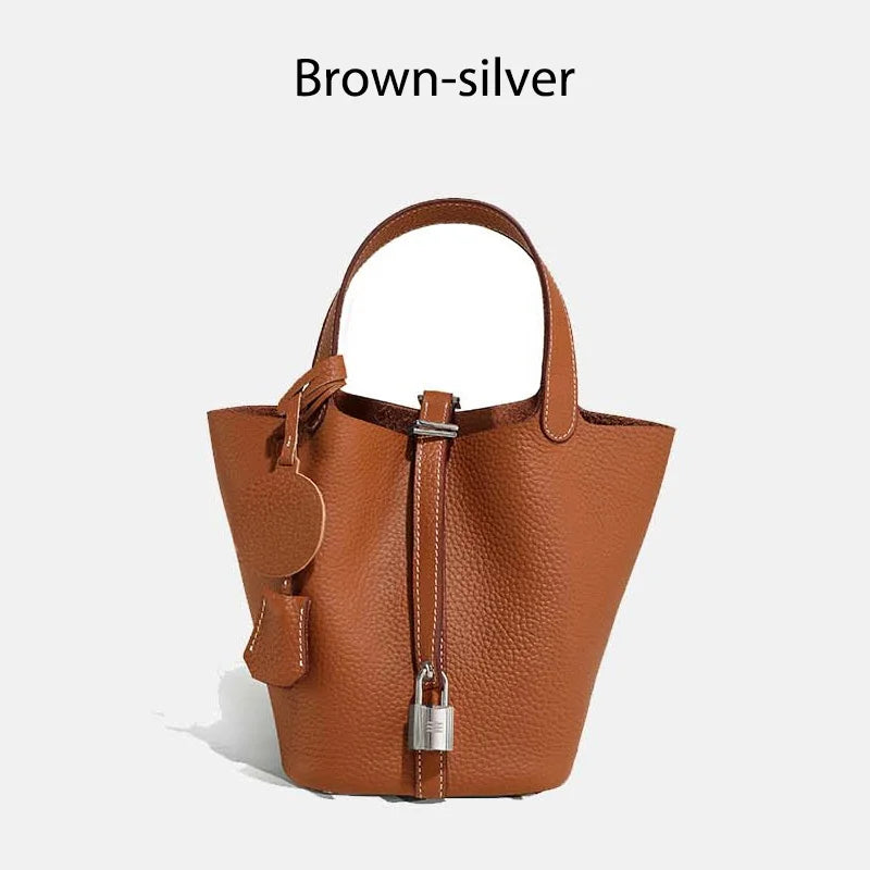 MENDY Genuine Leather Bucket Bag – Premium Large Tote Handbag for Women