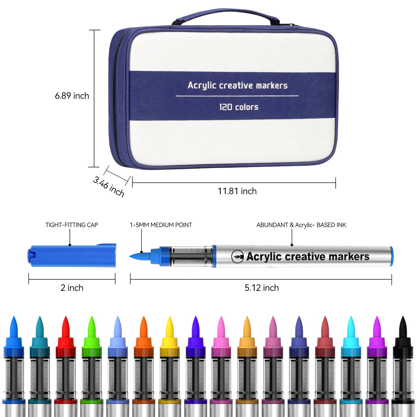 Borrence 120Colors/Bag Acrylic Paint Markers Direct Liquid Paint Marker Pen Set Automatic Ink Control System Art Markers Set