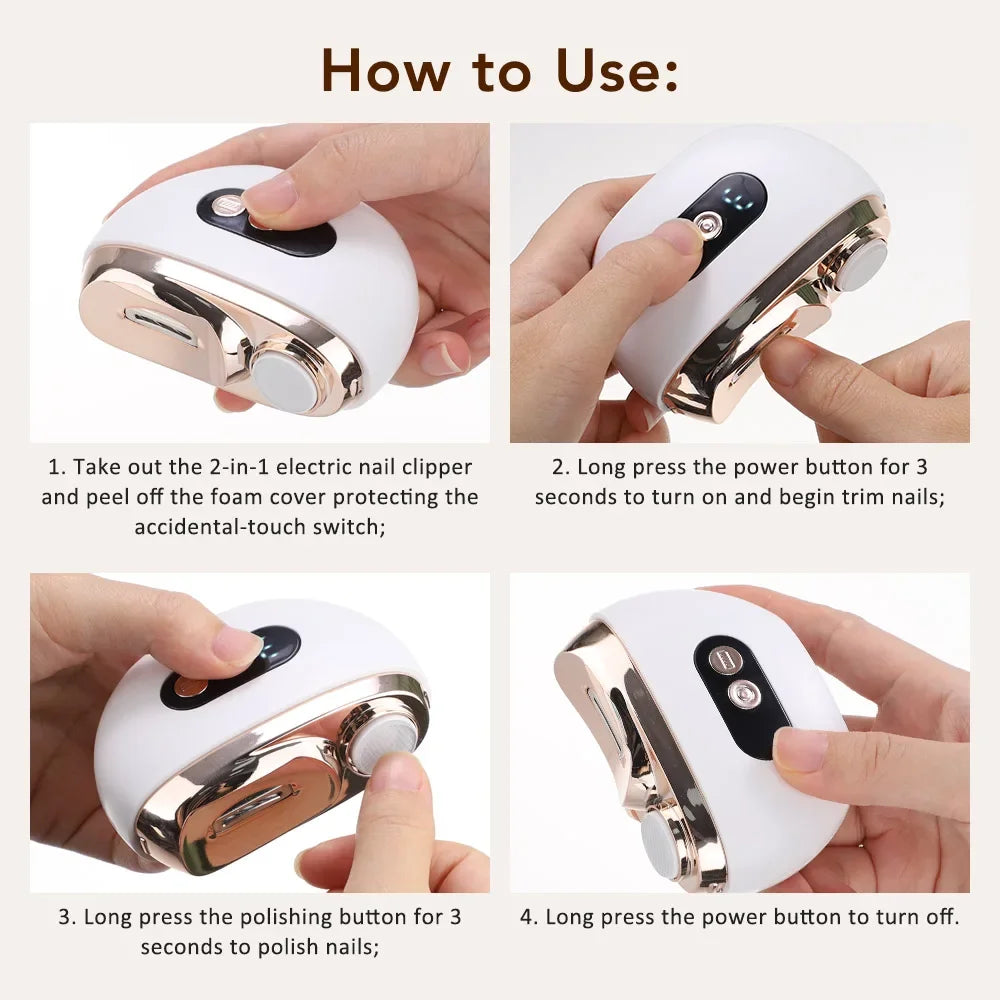 Multifunctional Electric Nail Clipper Anti Splash Nail Trimmer Portable 2 In 1 Manicure Pedicure Cutter For Baby Adults