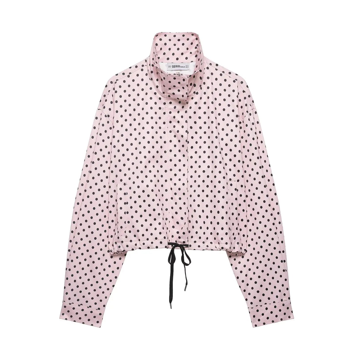 HH Woman Autumn Long Sleeves Turtleneck Zipper With Pockets Drawstring Casual Coats Women Fashion Polka Dot Printed Jacket