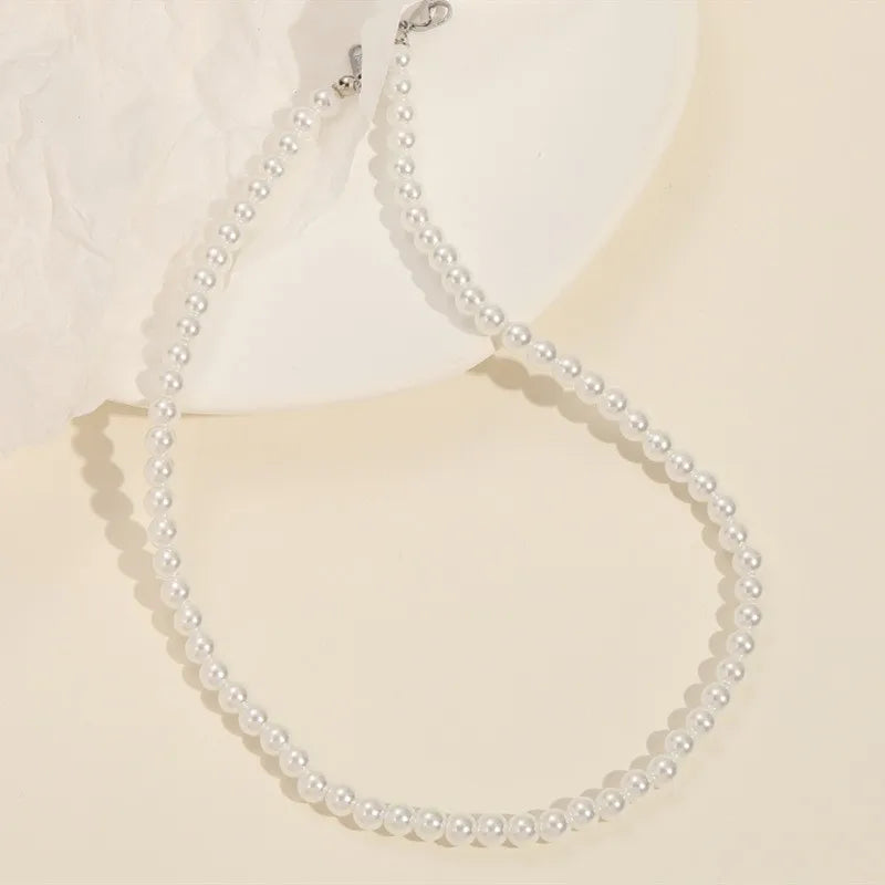 Simple Imitation-Pearl Beaded Short Choker Necklace for Men Trendy White Beaded Chains on Neck Accessories 2026 Fashion Jewelry