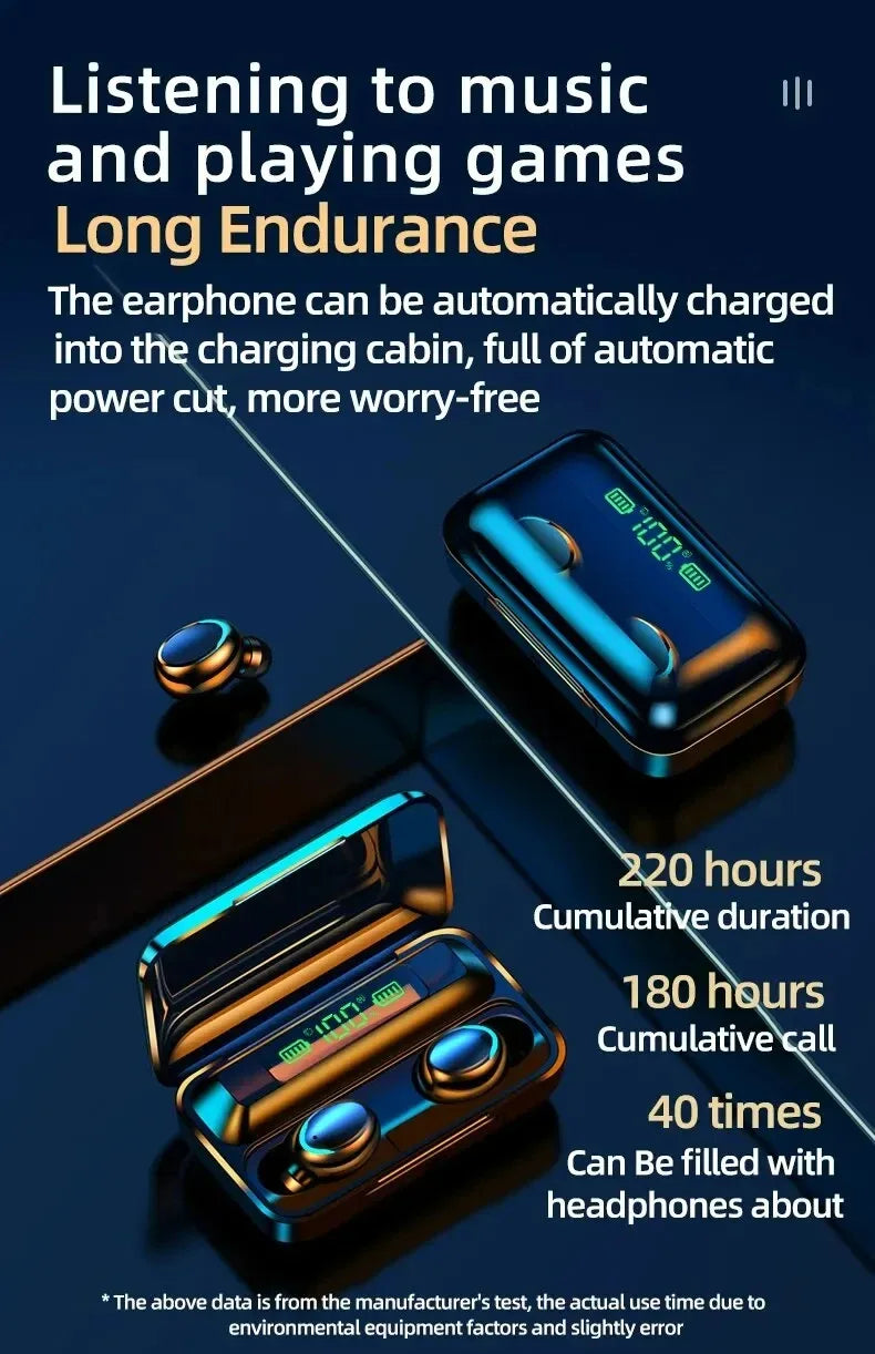 LED Digital Display Wireless Earphonewith Charging Case 9D Bluetooth 5.0 Waterproof Wireless Headset Noise Reduction Headphone