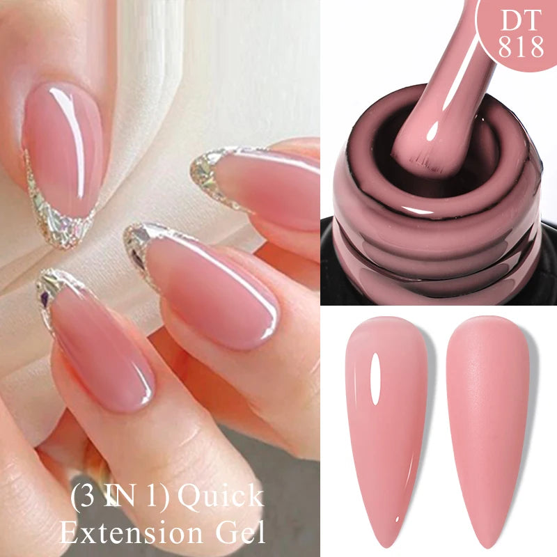 MEET ACROSS 7ml Quick Extension Gel Nail Polish Glitter Pink Gold Purple Milky White UV Gel Finger Prolong Varnish For Nails