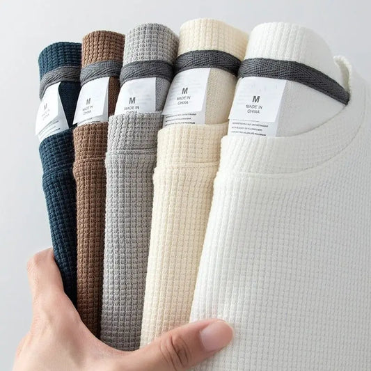 Waffle Texture Loose T-Shirt – Japanese Casual Round-Neck Solid Tee