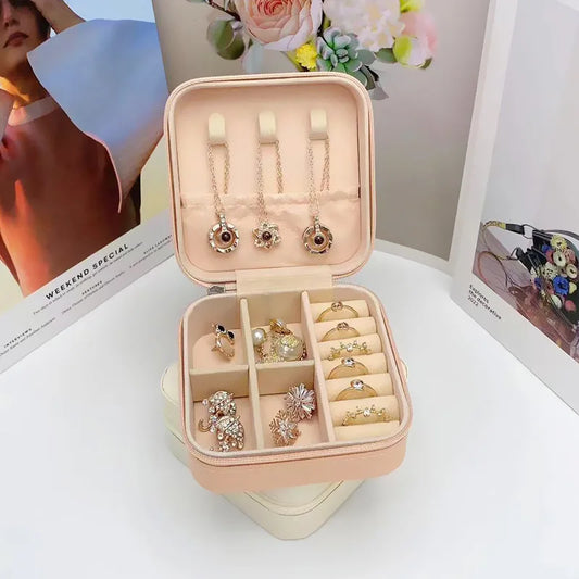 Square Jewellery Organiser Box with Lid – Travel Case for Earrings & Rings