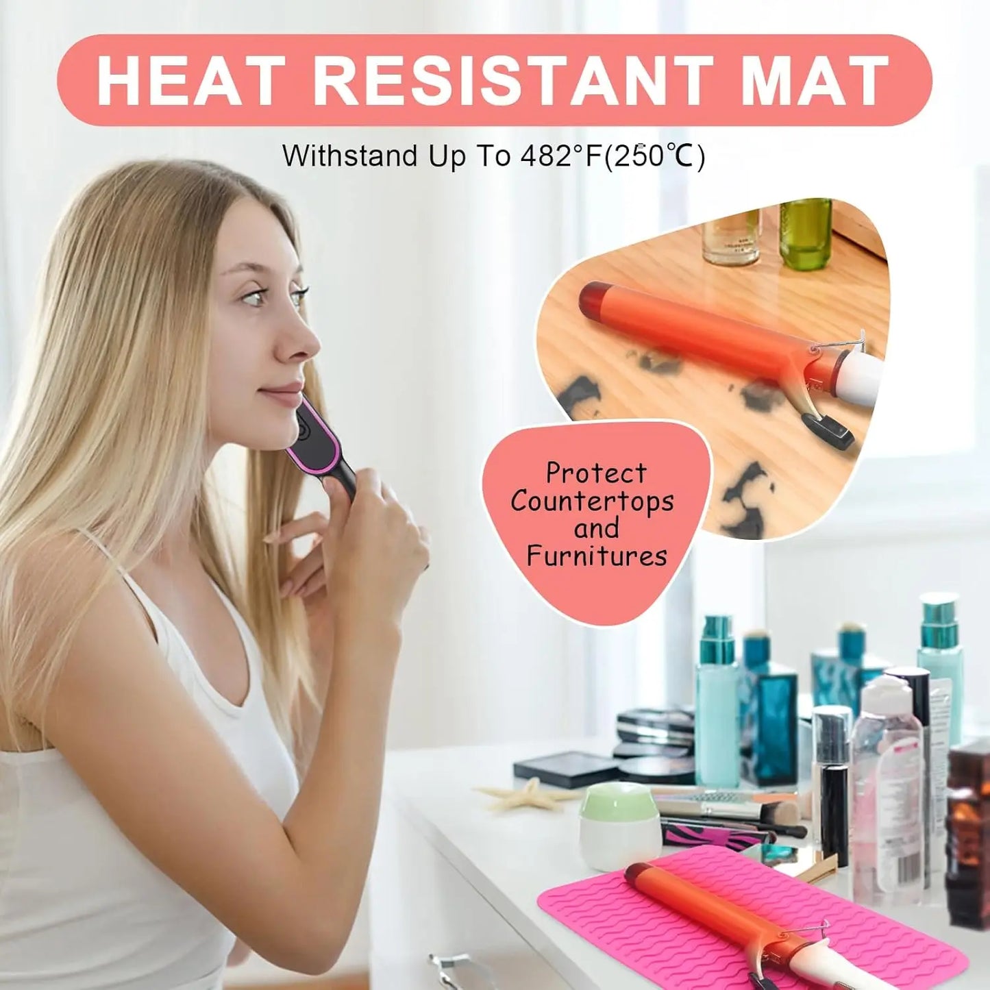 Heat-Resistant Silicone Mat for Hair Tools – Flat Iron, Curler & Straightener Pad