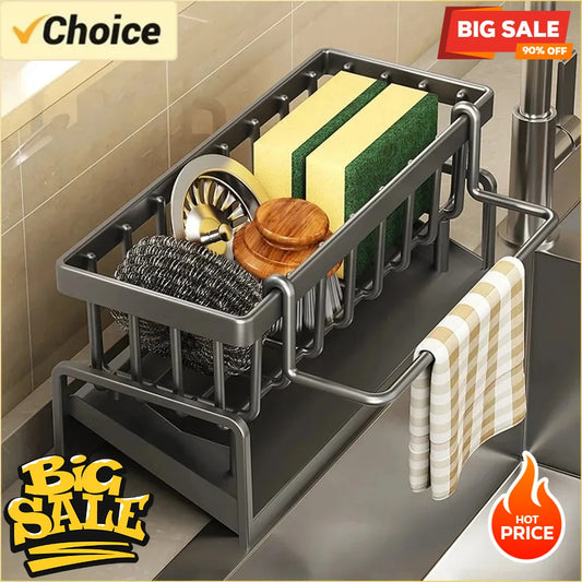 No-Punch Adhesive Kitchen Sink Spice Rack with Drain Hooks