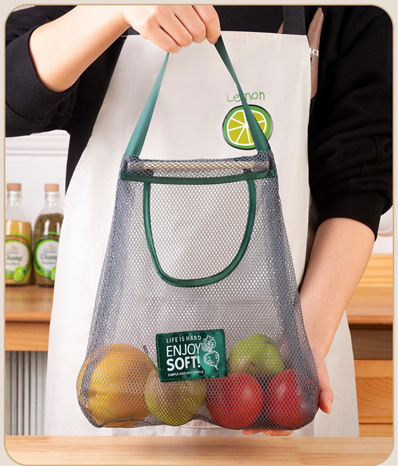Reusable Kitchen Hanging Mesh Storage Bag – Fruit, Vegetable & Garlic Net Bag
