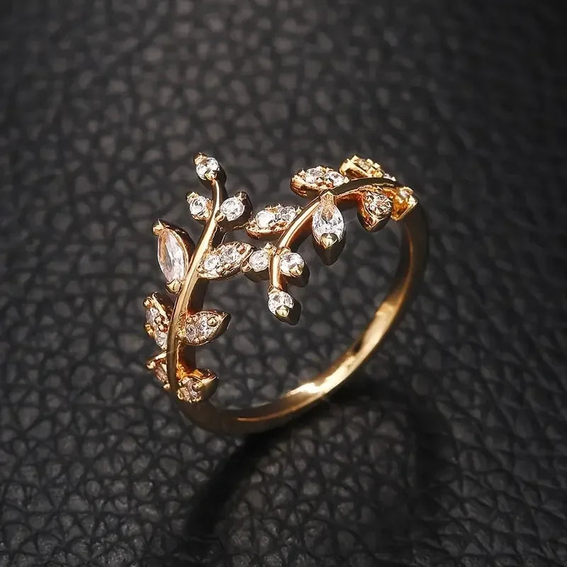 Fashion Olive Leaf Opening Rings for Women Inlaid Shiny CZ Simple Stylish Finger Accessories Party Girl Gift New Jewelry Кольца