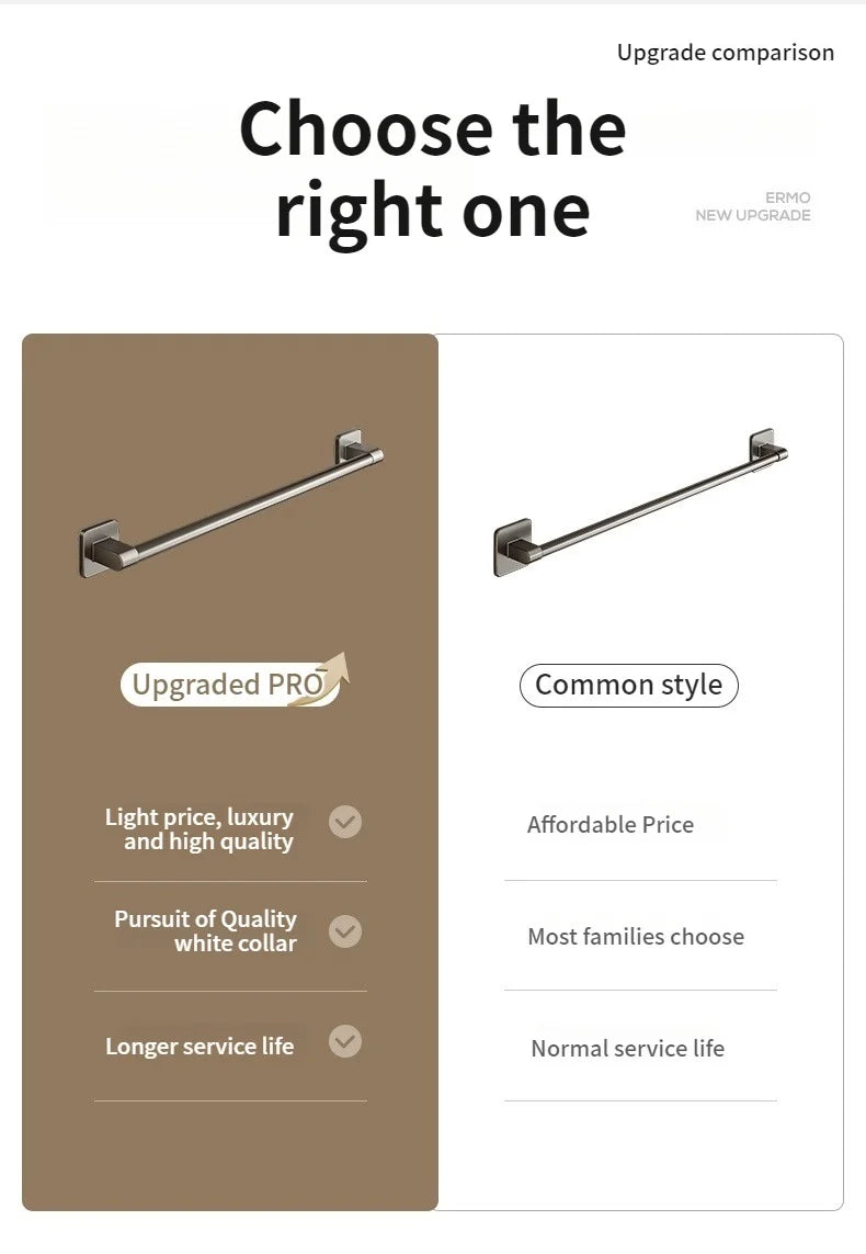 No-Drill Bathroom Towel Bar & Hook Set – Adhesive Wall-Mounted Rack