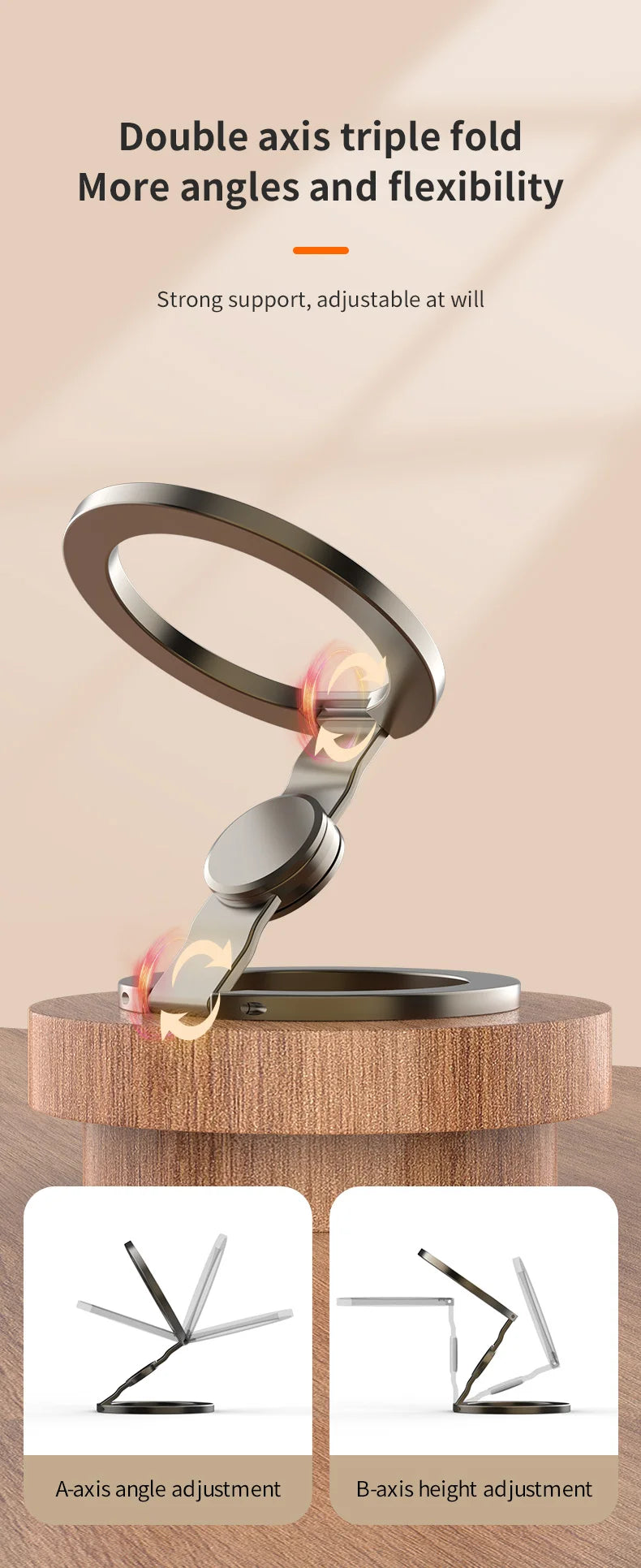 MagSafe Foldable 360° Rotating Phone Holder – Double-Sided Magnetic Grip Stand for iPhone