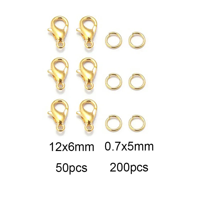 8 Colors 200pcs Open Jump Rings+ 50pcs Lobster Clasps Hooks Connectors Jewelry Making DIY Bracelet Necklace Jewelry Findings Kit