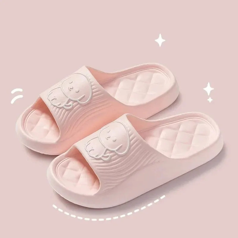 Cute Carton Slippers Bathroom Slippers Cloud Cushion Slides Summer Soft Thick Platform Home Men Indoor Non-slip Flat Flip Flops
