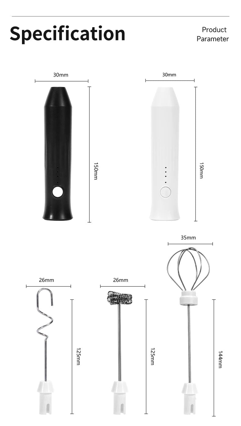 Wireless USB-C Electric Milk Frother – Handheld Stainless Steel Coffee Whisk