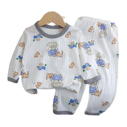 Baby Pajamas Summer Children's Long-sleeved Trousers Home Clothes Suits Cotton Underwear Thin Pajamas Air-conditioning Clothes