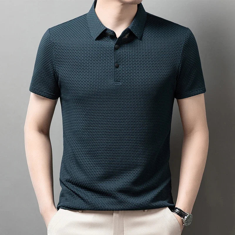Men's Bone Flower Solid Color Polo Shirt Business Casual Short Sleeve Summer Breathable Versatile Top