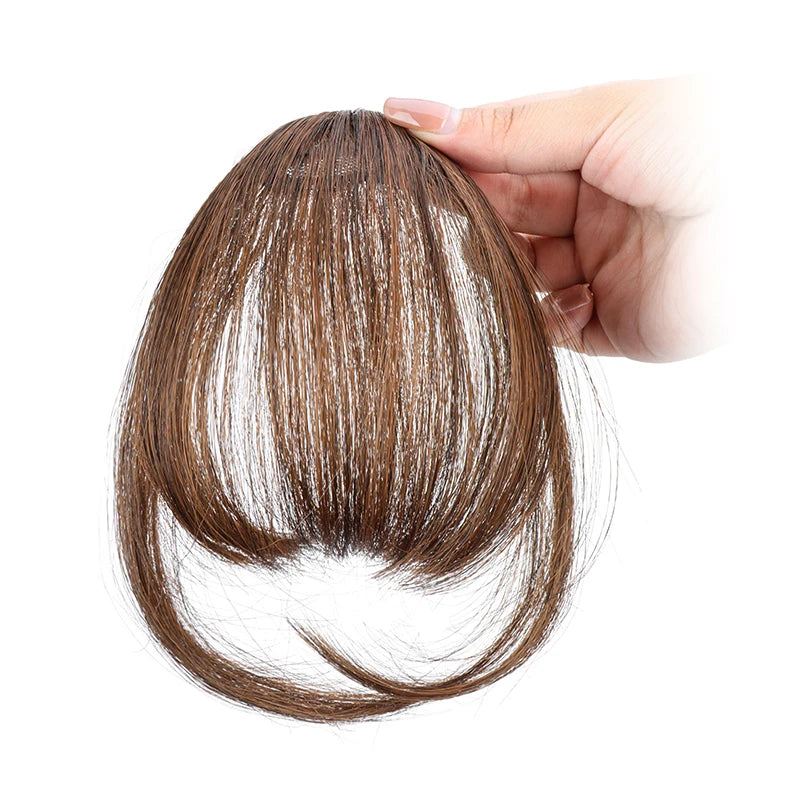 Synthetic Air Bangs Sideburns Short Straight Clip in Bangs Fake Front Hairpiece for Women Daily Use Easy to Wear