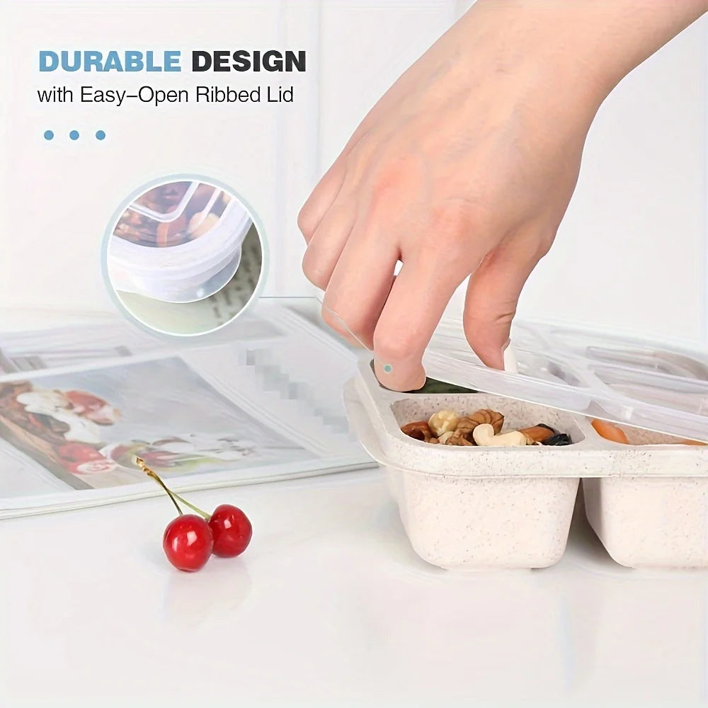 Premium Wheat Straw Bento Box - 4-Compartment Lunch Container with Clear Lid, Dishwasher Safe for School/Office/Travel