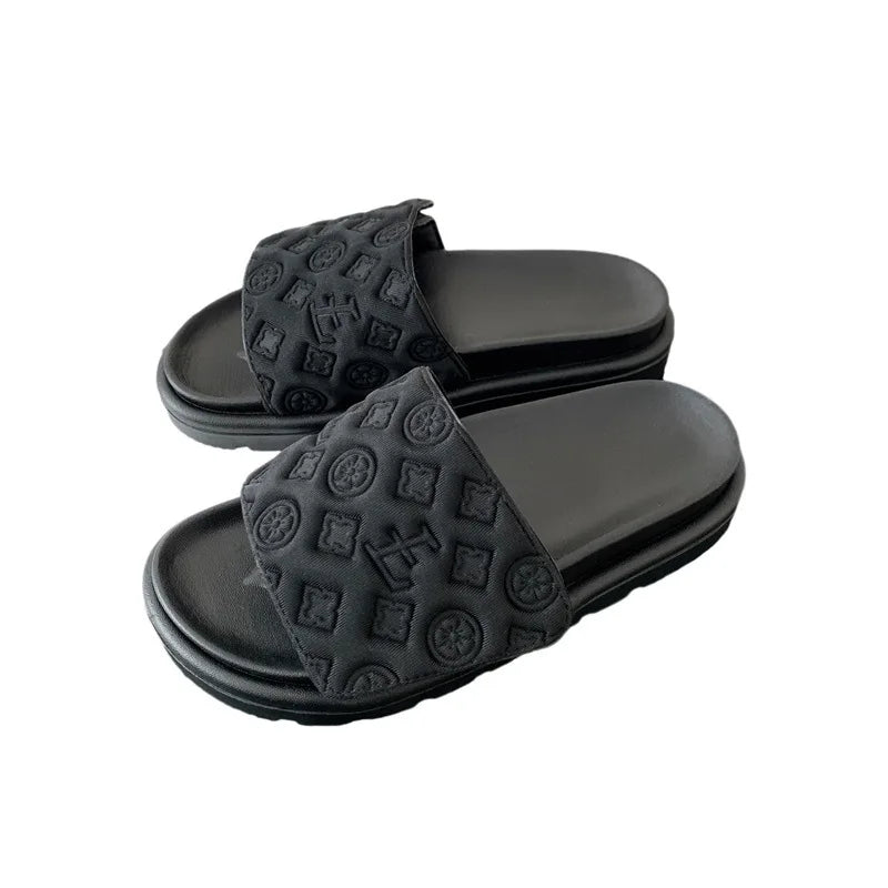 Ladies Magic Sticker Flat Slippers 2025 Summer New Designer Luxury Sandals for Women Elegant Home Flat Slippers Zapatos De Mujer