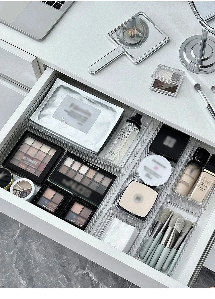 Stackable Acrylic Drawer Organiser Trays – Clear Makeup & Bathroom Vanity Storage Bins