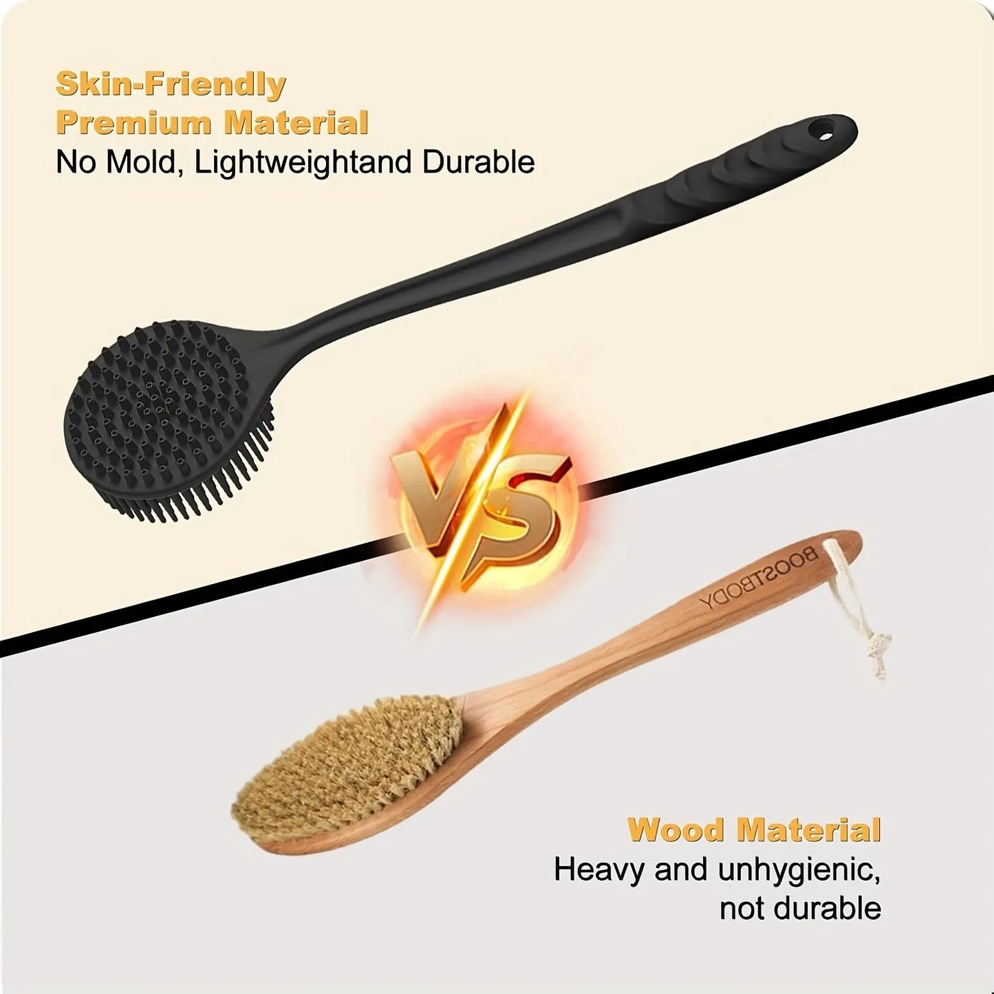 Long Handle Silicone Back Scrubber Brush – Deep Cleansing & Exfoliating Body Brush