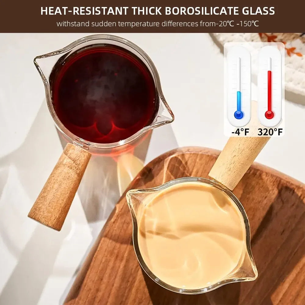 Glass Espresso Measuring Cup with Wooden Handle – Single & Double Shot Jug