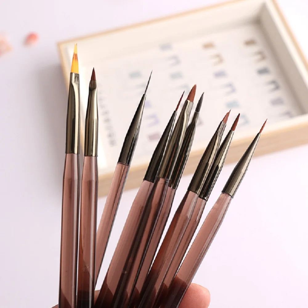 9PCS UV Gel Nail Brush Liner DIY Painting Pen Manicure Acrylic Drawing Brush for Nail Art Design Nails Tip Display Painting Tool