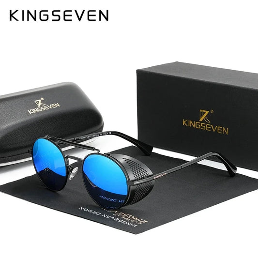 KINGSEVEN Retro Gothic Steampunk Sunglasses – Polarized UV400 Round Frame