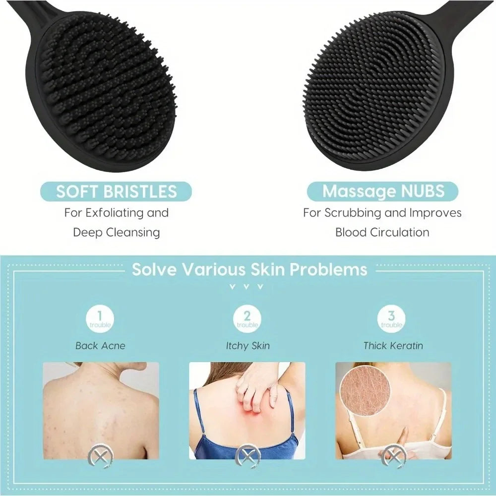 Long Handle Silicone Back Scrubber Brush – Deep Cleansing & Exfoliating Body Brush