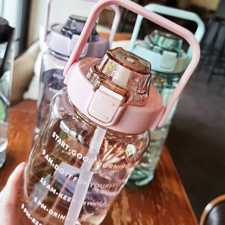 2-Litre Large Capacity Sports Water Bottle with Straw – Time Marker Fitness Jug