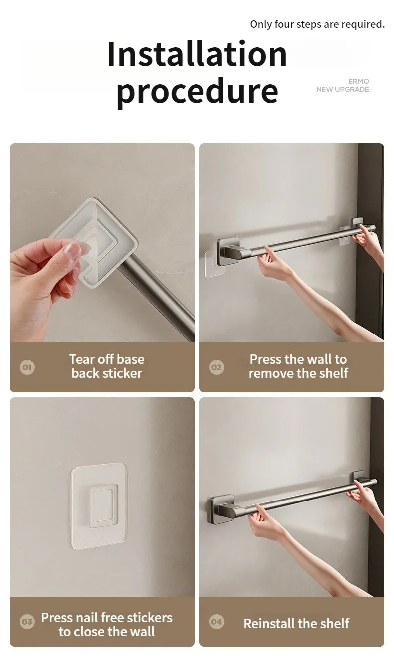 No-Drill Bathroom Towel Bar & Hook Set – Adhesive Wall-Mounted Rack