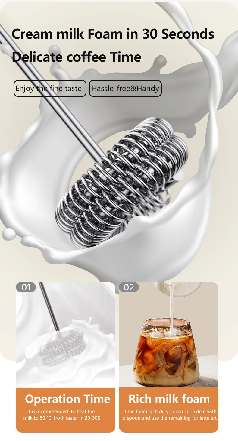 Wireless USB-C Electric Milk Frother – Handheld Stainless Steel Coffee Whisk