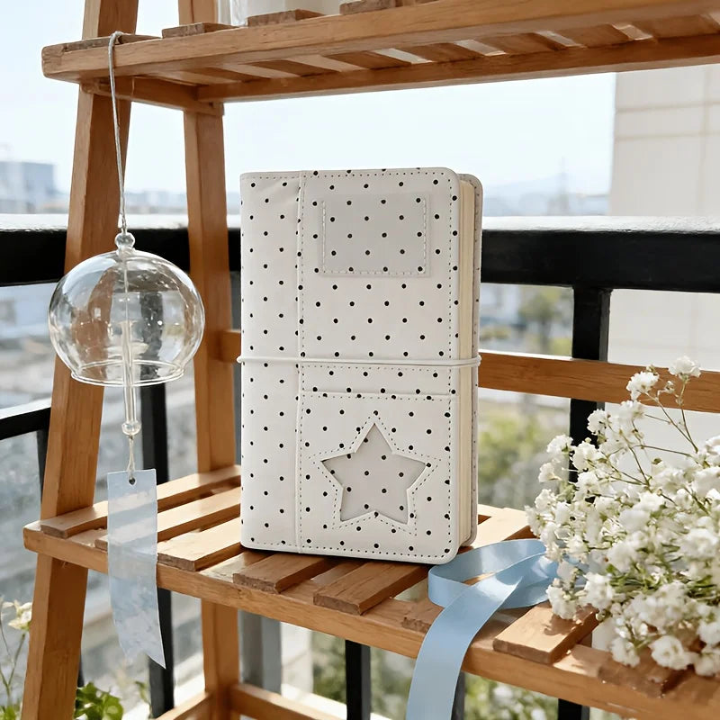 A6 Polka Dot Cloth Binder Notebook 6-Hole Loose Leaf Portable DIY Scrapbook Journal Multi Pocket Photo Album Planner School Gift