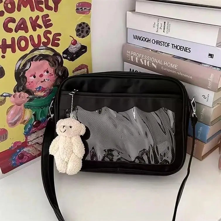 Japanese Harajuku Women's Ita Bag PU Transparent Pocket Itabag High School Girl Uniform JK Crossbody Shoulder Bag Handbag