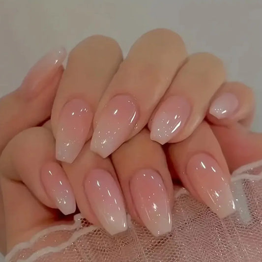 24-Piece Ballerina Pink Gradient Press-On Nails – Glossy Reusable False Nails for Women