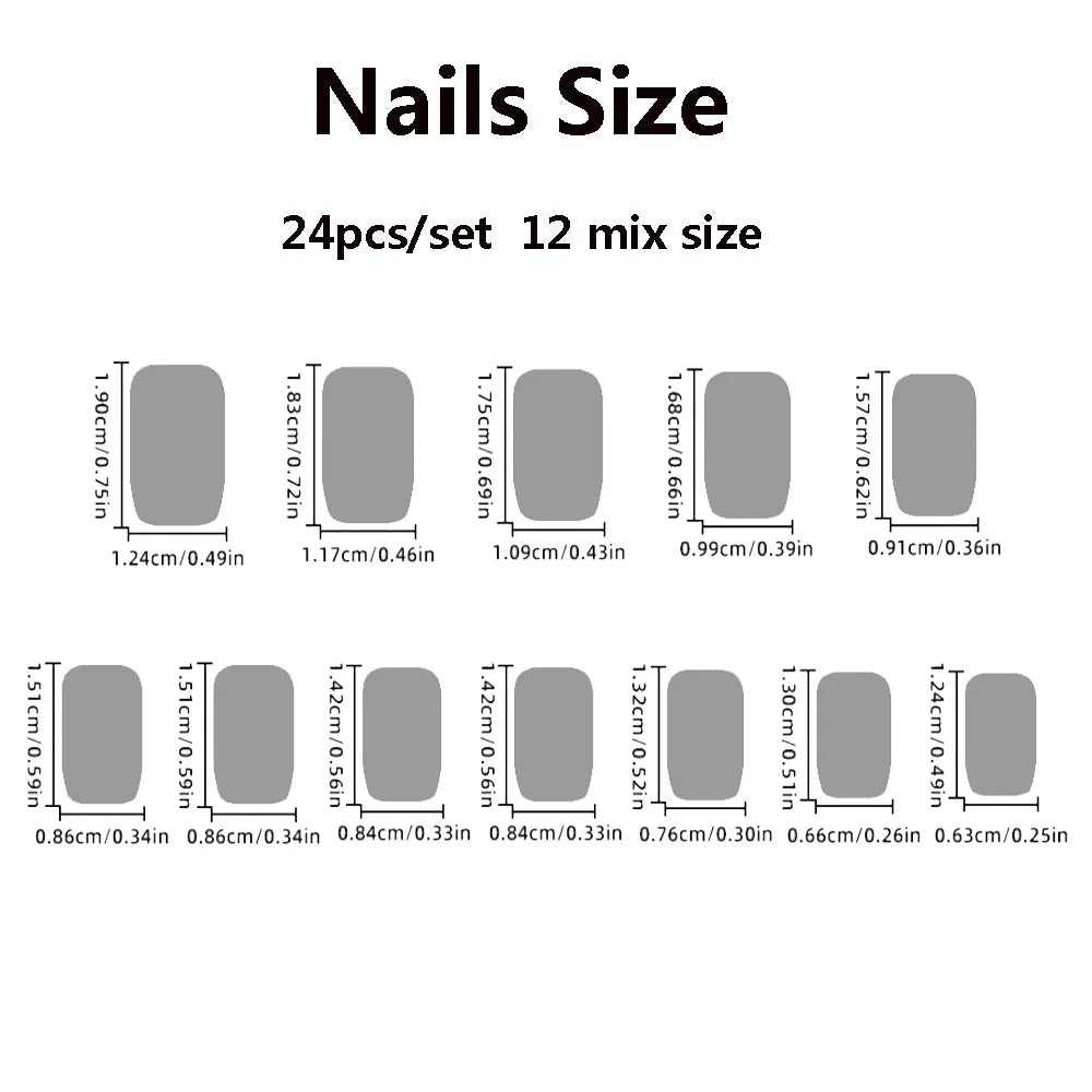 24pcs/set short square fake nails for women cute bride heart white french tips faux ongles y2k press on false nail supplies