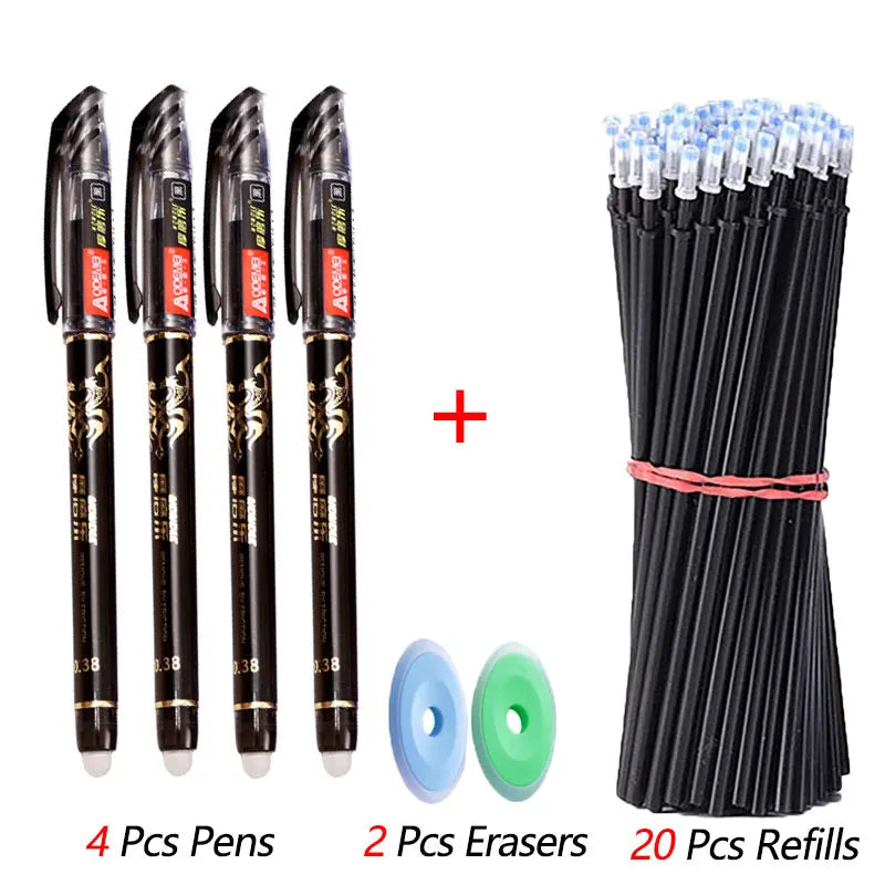 26 Pcs/Set Kawaii Erasable Pens 0.5mm Gel Pen Waterproof Gel Ink Stationery School Writing supplies for Notebook Office Student