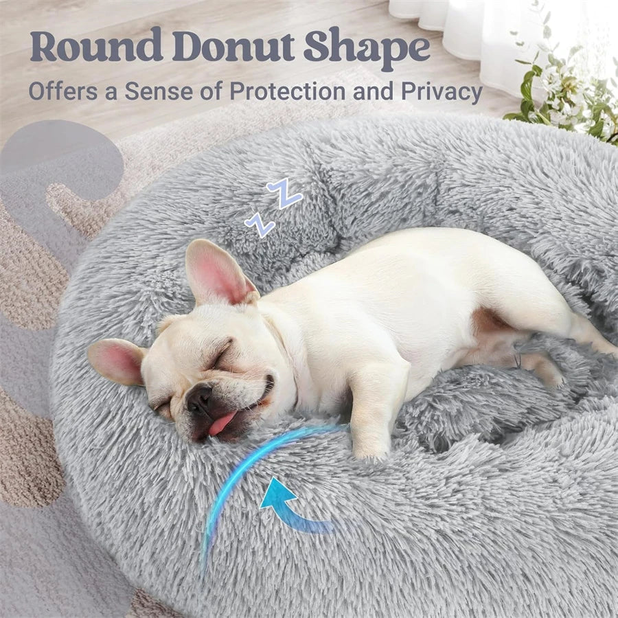 Soft Long Plush Cat House Beds dog Calm Warm Faux Fur Bed Donut Round Comfortable Sleeping Bed Washable for Small Medium Dog Cat