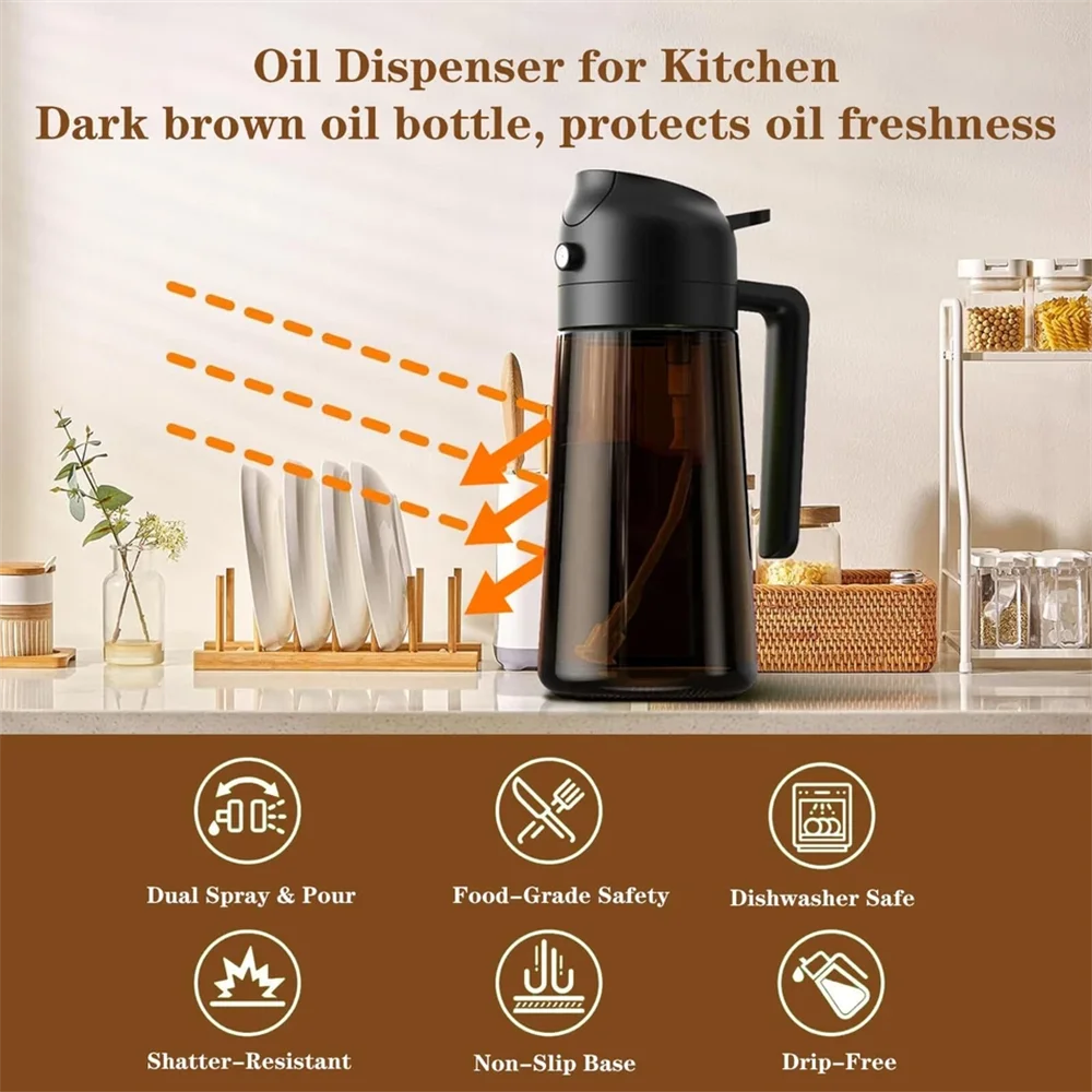 2-in-1 Glass Olive Oil Dispenser & Sprayer Bottle – 470ml, Leakproof