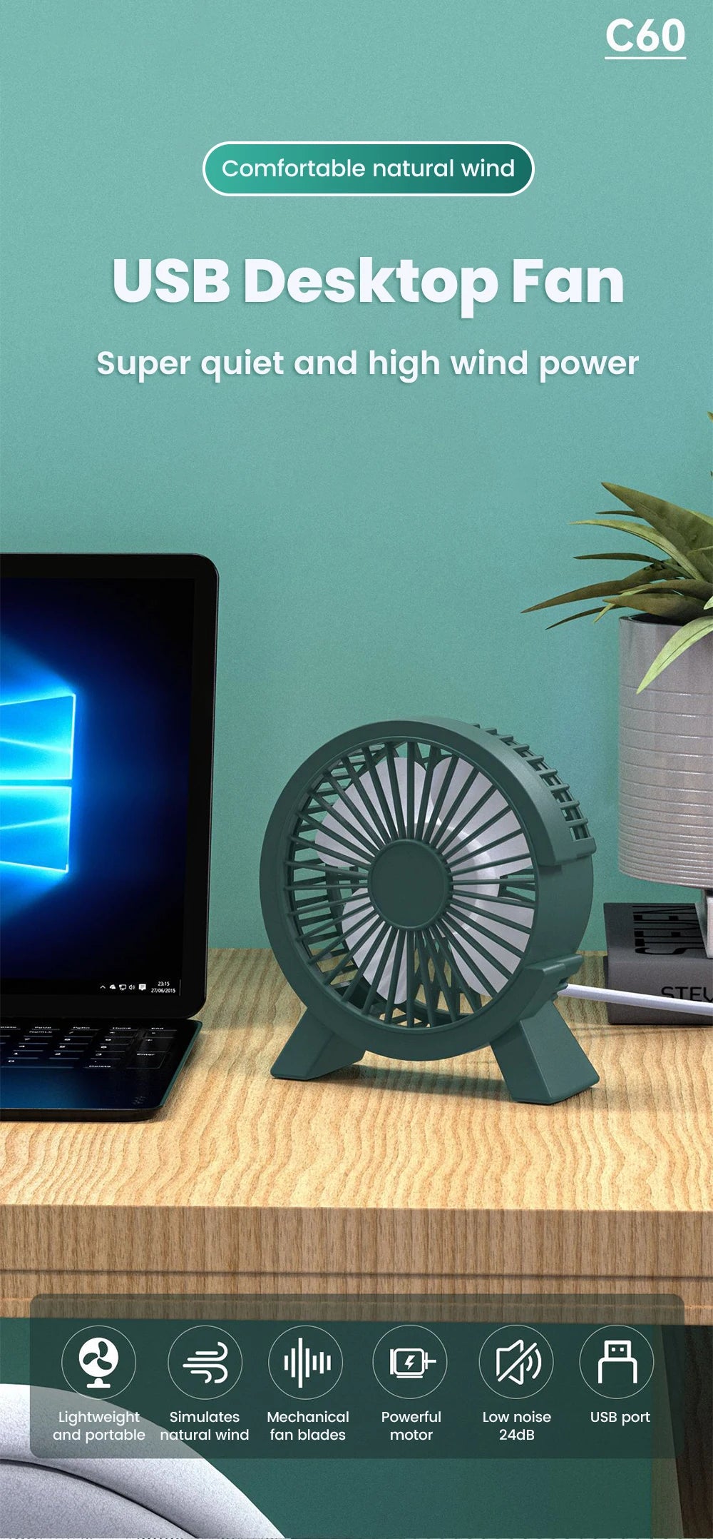 Mini Rechargeable Desk Fan — Portable Cooling for Home, Office & On-the-Go