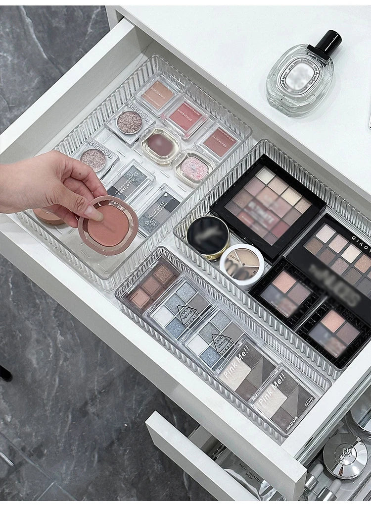 Stackable Acrylic Drawer Organiser Trays – Clear Makeup & Bathroom Vanity Storage Bins