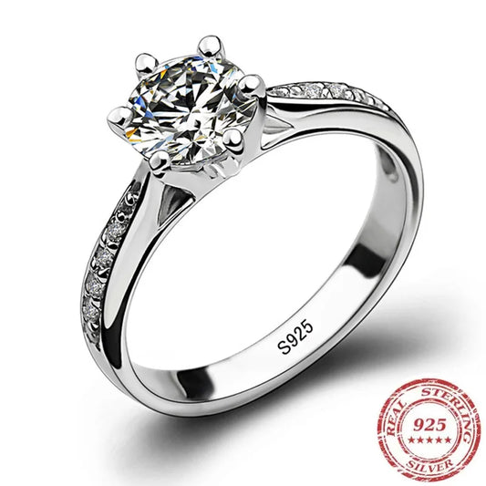 925 Sterling Silver Six-Claw Imitation Diamond Ring – Classic Premium Women's Engagement Ring
