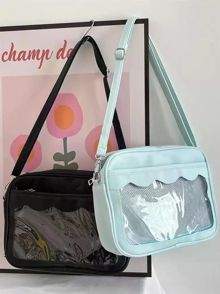 Japanese Harajuku Women's Ita Bag PU Transparent Pocket Itabag High School Girl Uniform JK Crossbody Shoulder Bag Handbag