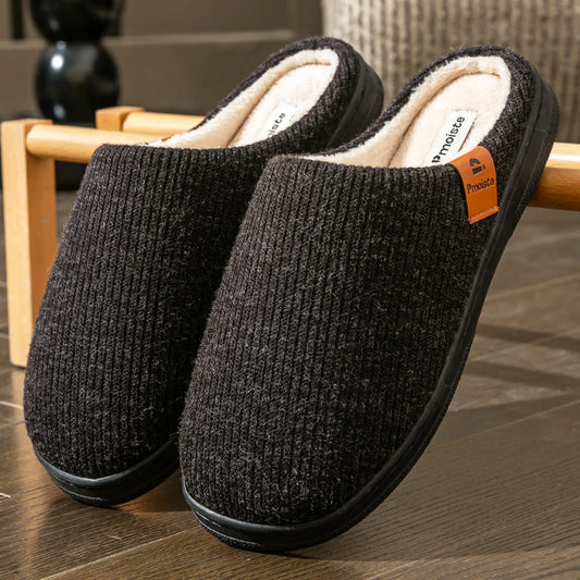 Men's Memory Foam Cushion Slippers – Suede Non-Slip Warm Indoor Knitted House Shoes