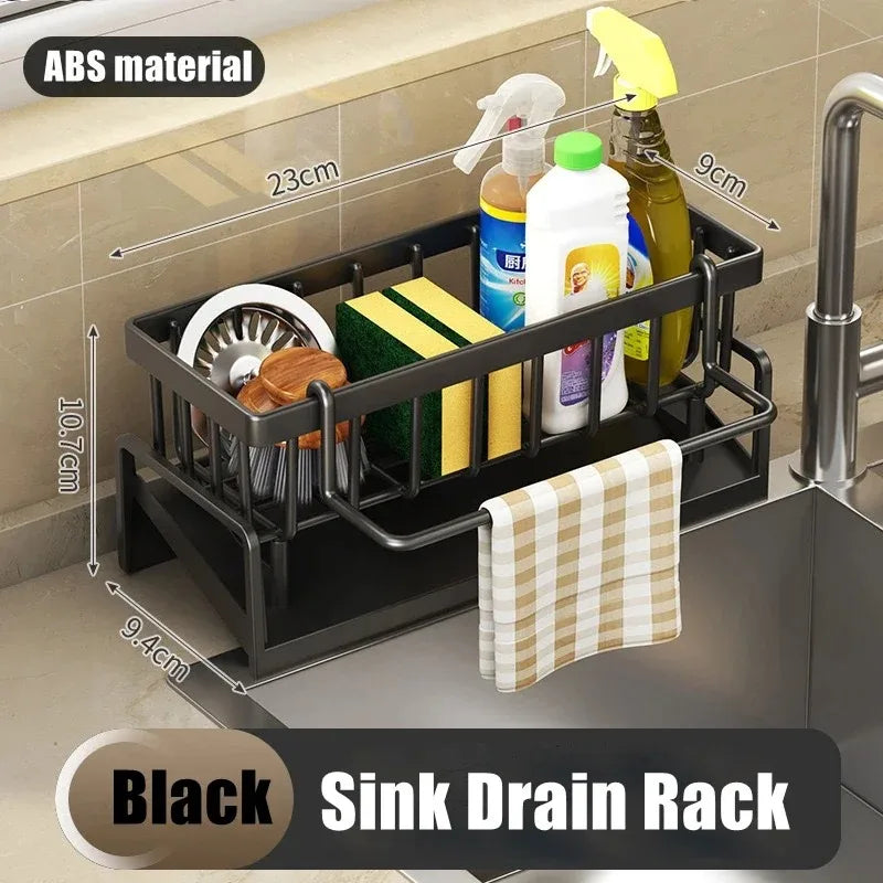 No-Punch Adhesive Kitchen Shelf & Sink Drain Rack – Spice Rack with Hooks