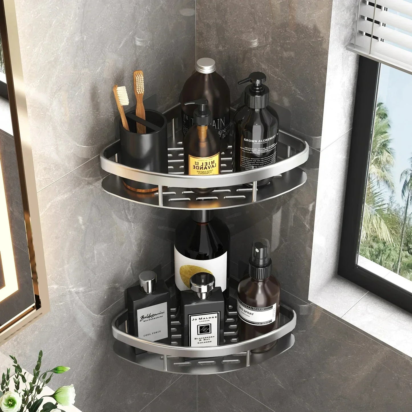 No-Drill Aluminium Shower Shelf – Bathroom Shampoo & Toiletry Storage Rack